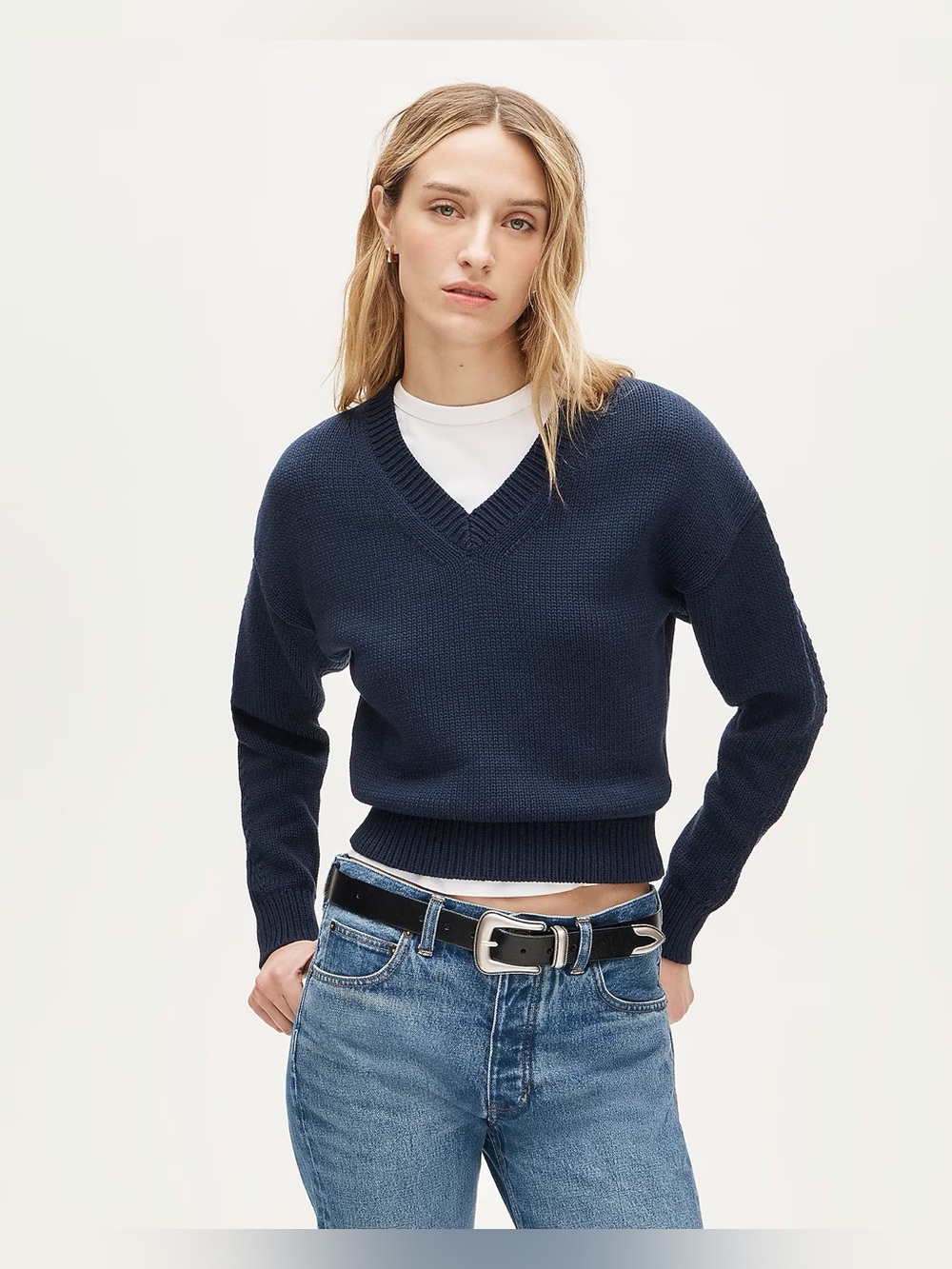 J.Crew Cotton-blend V-neck pullover sweater in navy